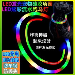 【千瀧好物】寵物發光項圈 寵物LED項圈 USB充電 寵物項圈 狗狗項圈 狗發光項圈 七彩 炫彩 流水燈 大型犬