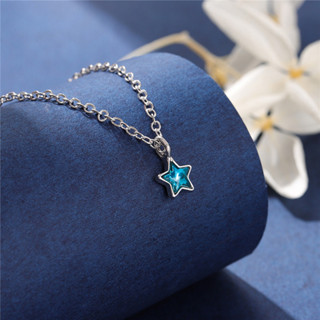 925純銀項鍊 時尚藍色鋯石可愛小巧五角星氣質個性吊墜項鍊 女款創意星星鎖骨鏈飾品配飾禮物 SN047