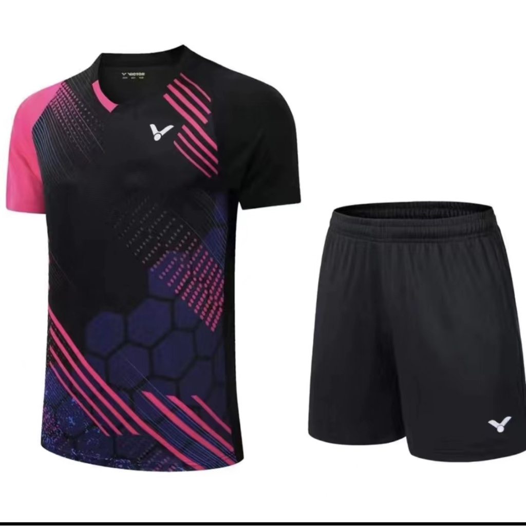 Victor2024新款網球服舒適純棉男女速乾短袖排球服跑步健身運動上衣