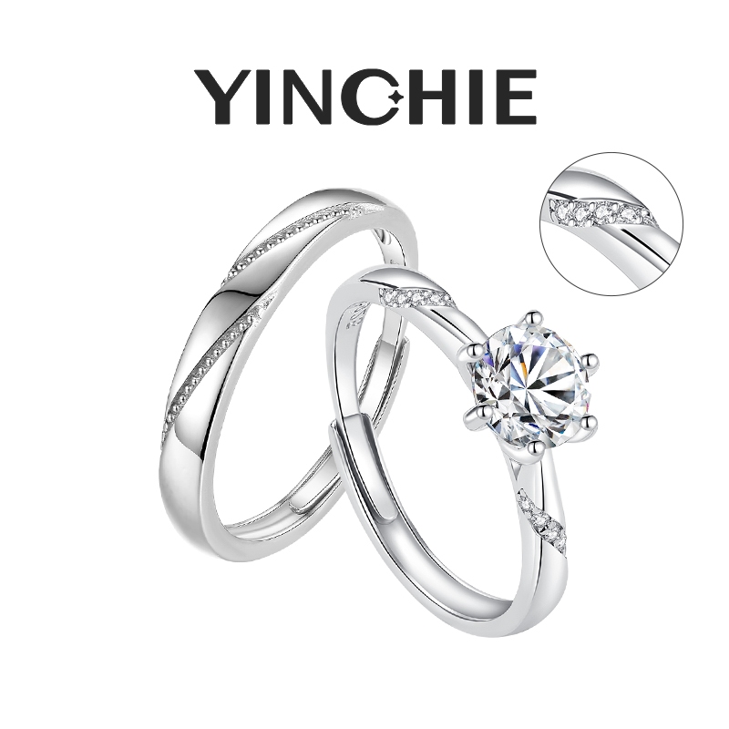 Yinchie銀戒指 莫桑鑽石情侶一對情侶對戒 純銀對戒 戒指對戒 情侶戒指情侶禮物 鍾久久對戒結婚紀念生日禮物 送女友