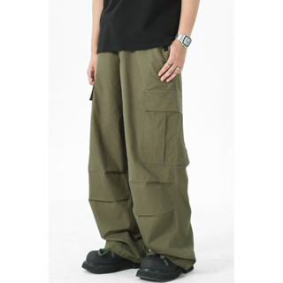 【M-3XL】嘻哈高街美式工裝褲男士日系復古抽繩多口袋休閒長褲