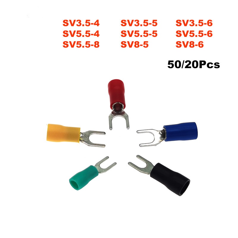 50/20 件鏟形絕緣家具壓接端子電線電纜連接器 SV3.5/5.5/8 接線片套圈 14~8AWG 2.5~10mm2