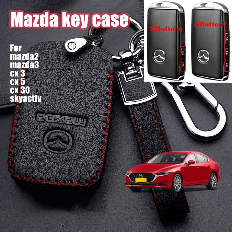 MAZDA 2/3 按鈕馬自達鑰匙扣真皮鑰匙包汽車鑰匙包適用於馬自達馬自達 2/馬自達 3/CX-3/CX-5/CX-3