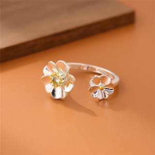 熱銷簡約925純銀戒指 時尚氣質花朵鑲鑽個性開口戒指 女款創意鋯石指環銀飾配飾 CR099