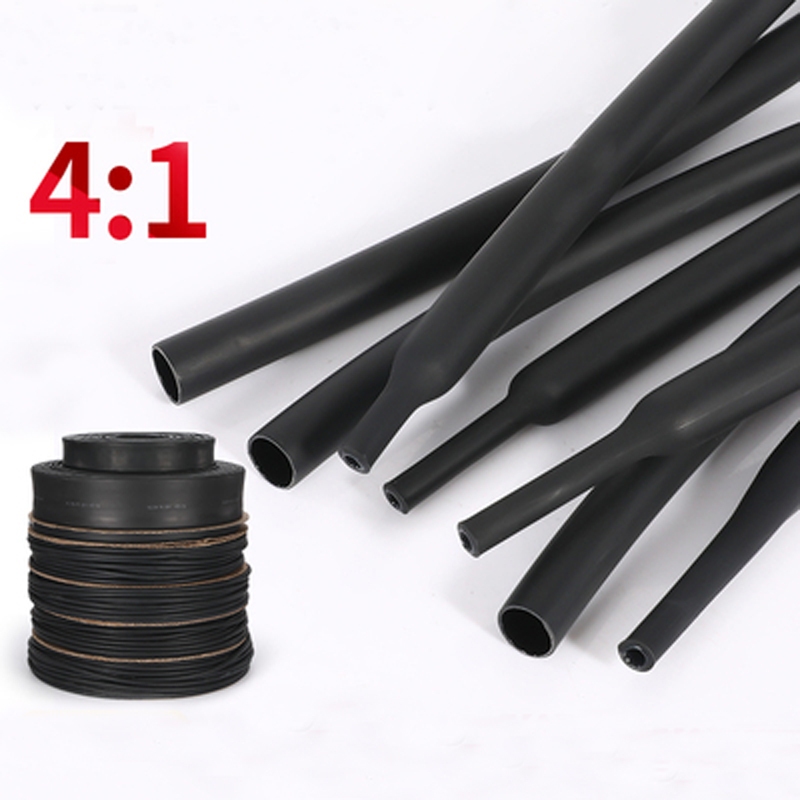 4mm-52mm 4:1 熱縮管帶膠管膠襯雙壁熱縮收縮繞線電纜套管套件黑色