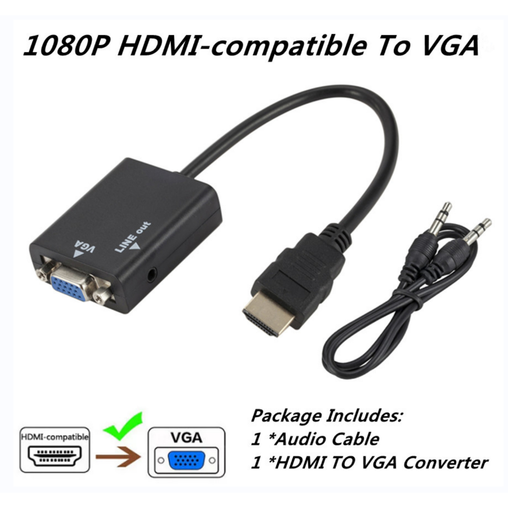 高清 1080P HDMI 兼容到 VGA 轉換器,帶音頻 HD2VGA 連接器適配器,適用於 PC 筆記本電腦到高清電