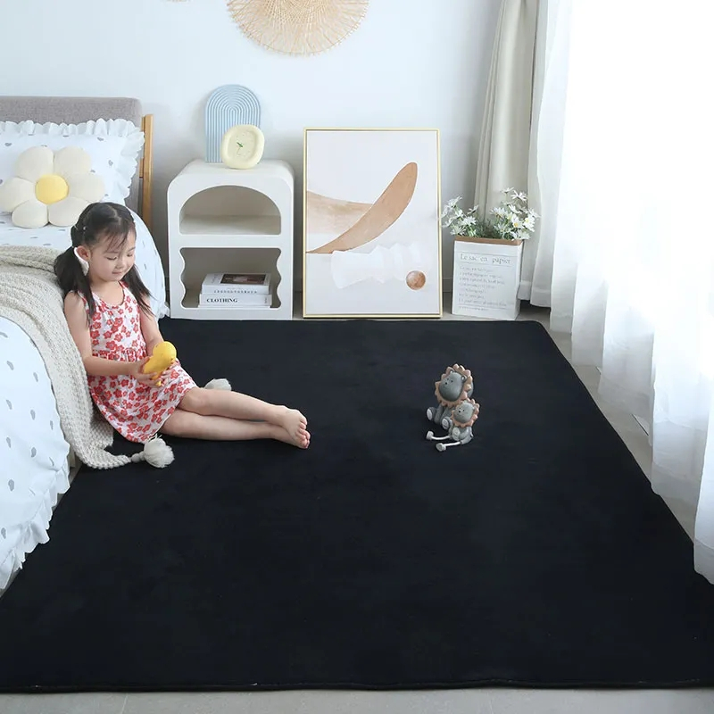 短絨珊瑚絨家居地墊客廳臥室滿鋪大面積地毯室內長方形墊可摺疊臥室床邊毯極簡風地毯可客製化尺寸