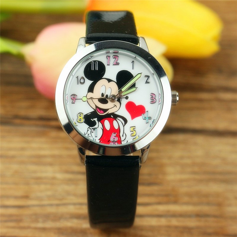 兒童手錶卡通手錶可愛米老鼠手錶兒童男孩女孩pu皮革石英手錶時鐘