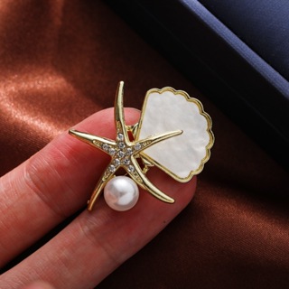 精緻簡約珍珠海星胸針高檔貝殼小胸針中性流行配飾