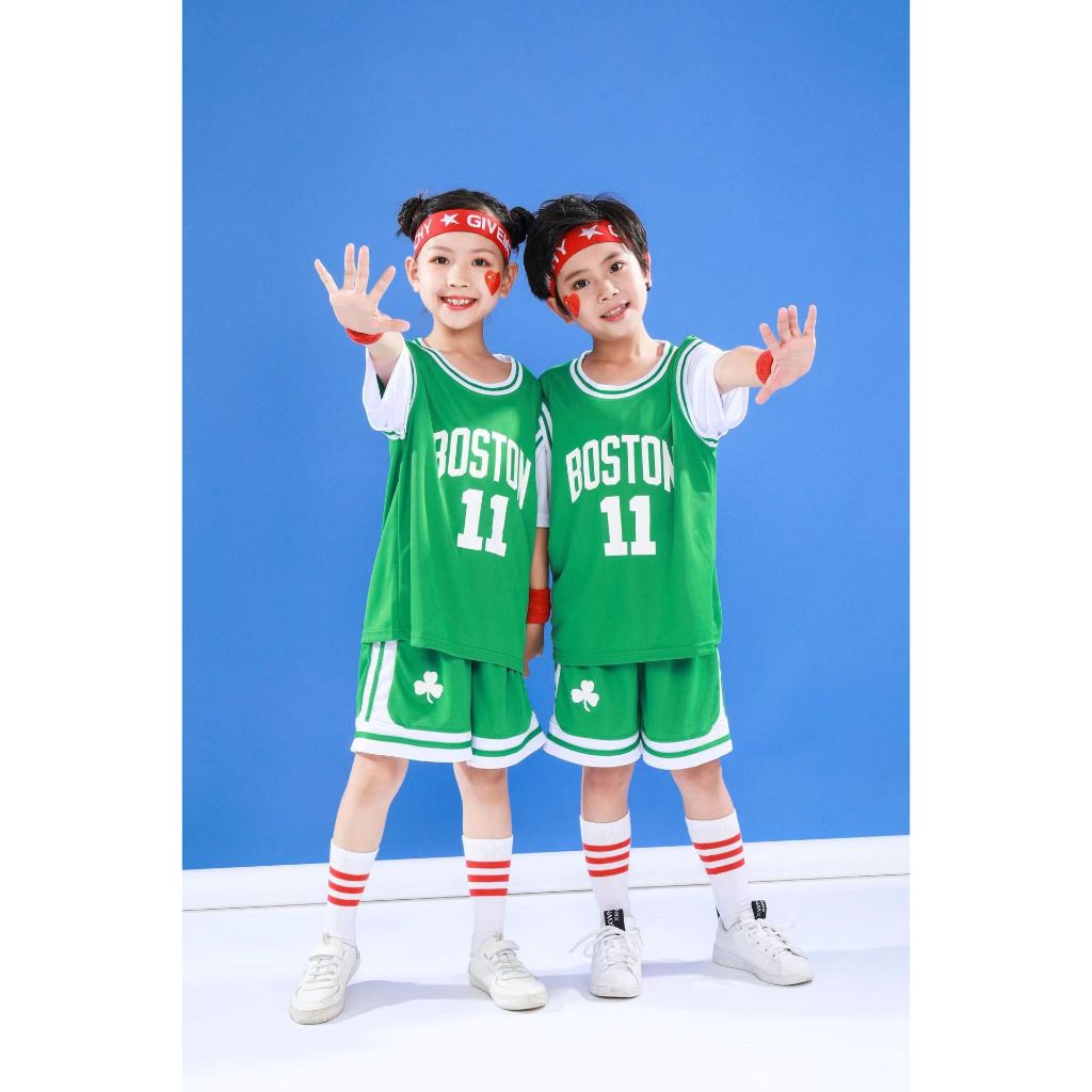 Nba波士頓凱爾特人隊歐文11號復古球衣兒童假兩件籃球服