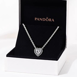 PANDORA 100% 原裝潘多拉項鍊 18K 玫瑰金立方氧化鋯鑽石心形吊墜項鍊 925 銀項鍊潘多拉魅力女士時尚首飾