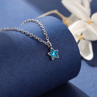 925純銀時尚藍色水晶可愛小巧五角星氣質個性項鍊