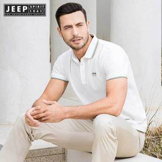 JEEP SPIRIT 1941 ESTD 男士短袖 Polo 休閒韓版時尚街頭服飾純色 4XL