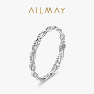 Ailmay 925 純銀簡單編織紋理可堆疊戒指女士首飾