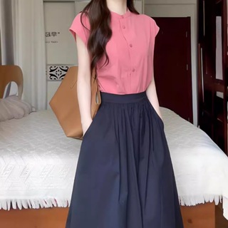 2024新款夏裝顯瘦法式氣質粉色襯衫半身裙套裝現貨