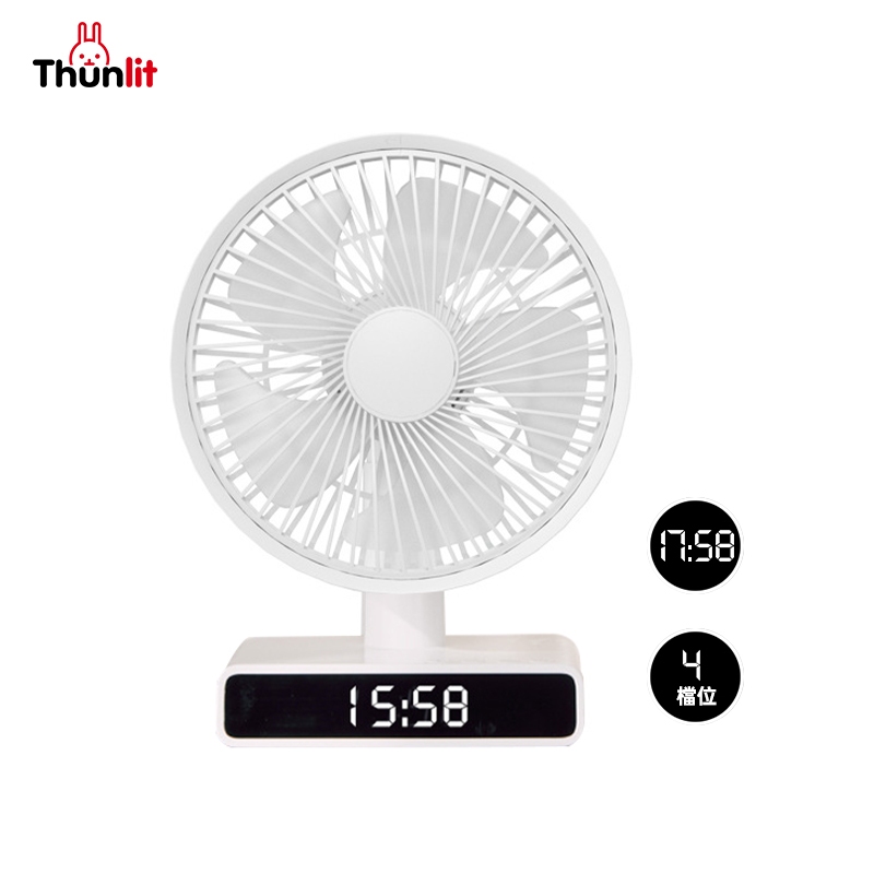 Thunlit 振盪檯扇 5000mAh 數字時鐘 USB 可充電小電風扇靜音適用於辦公室和學生宿舍