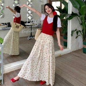 「NZN」 韓版分層單品洋氣短款針織吊帶背心碎花裙套裝(單獨出售)