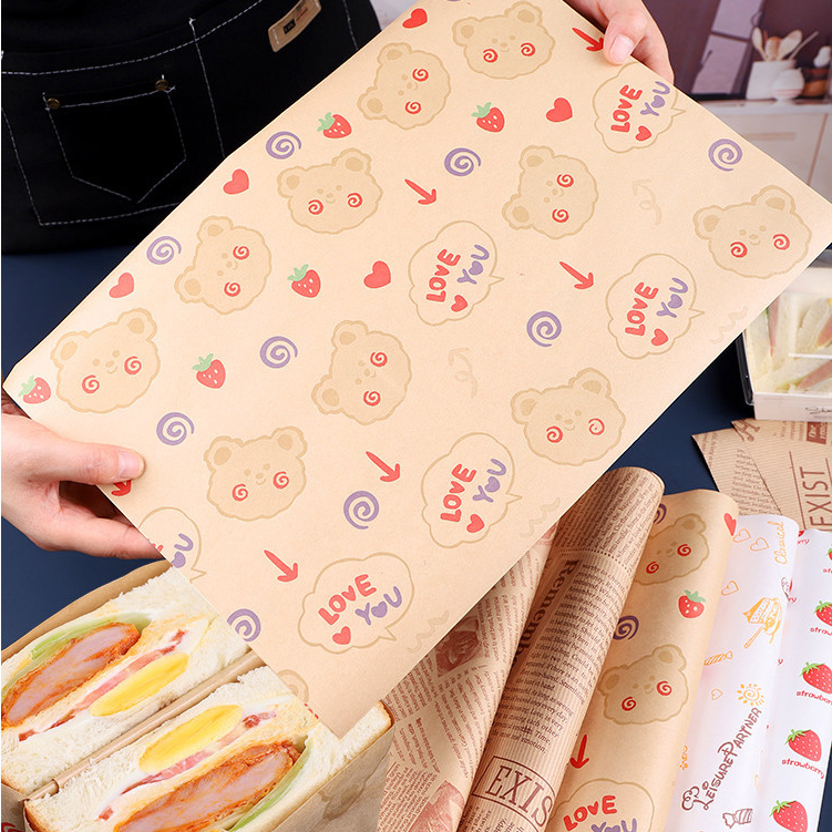 【現貨】【三明治包裝紙】三明治 包裝紙 商用 防油 食品級 早餐捲餅 漢堡 小熊 牛皮紙 三文治紙 盒袋