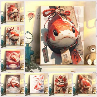 MOZI ✨30*40cm/40*50cm 好運錦鯉diy數字油畫手工畫填色畫填充畫數字畫高階客廳家居裝飾