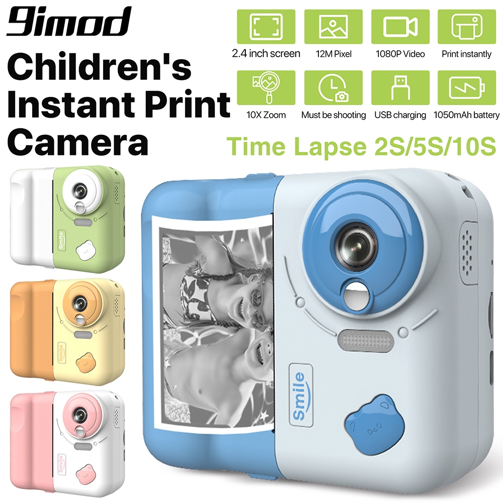 9imod 兒童相機即時打印相機 2.4 英寸 1080P 兒童數碼照片攝像機迷你益智玩具適合兒童男孩女孩聖誕節生日