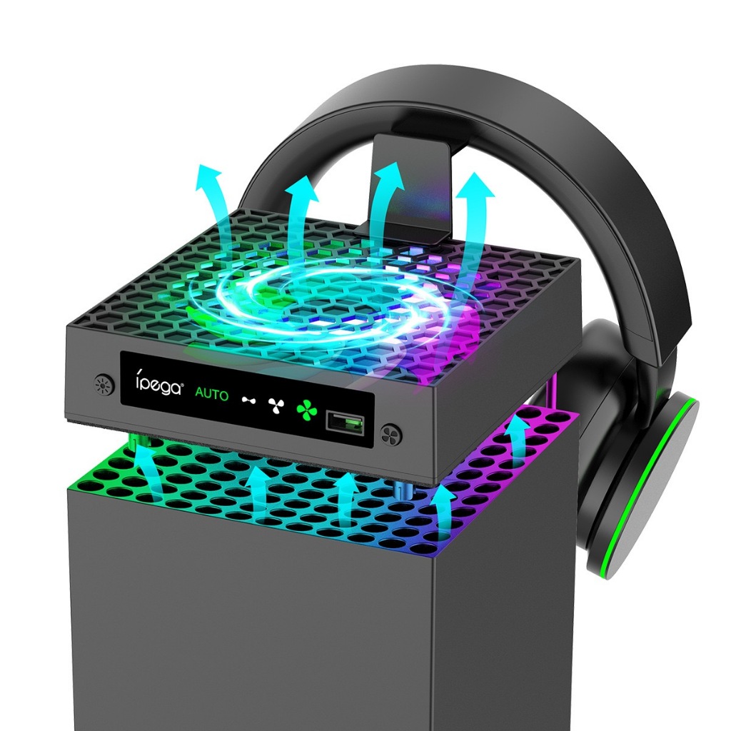 iPega Xbox Series X主機溫控散熱風扇 附RGB燈 頭戴耳機掛式收納支架