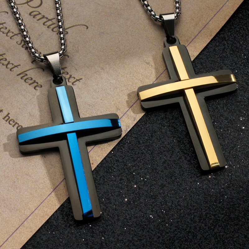 新款個性鉚接不鏽鋼十字架吊墜，個性雙層十字架項鍊。