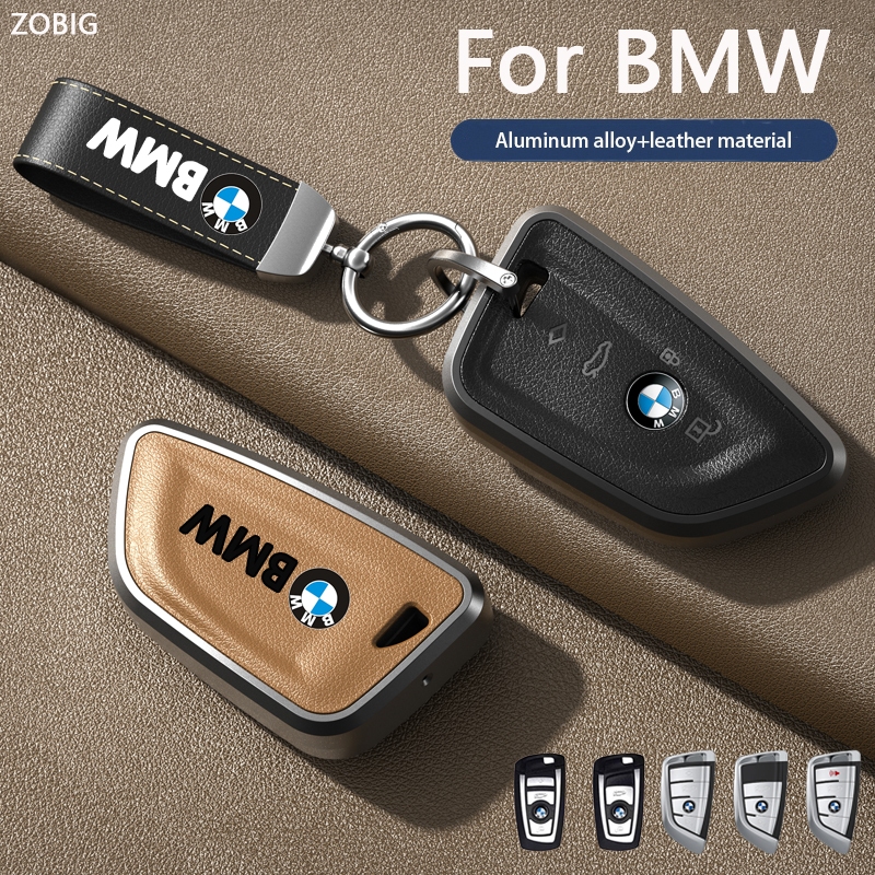 Zobig 2024 適用於 BMW 鑰匙扣蓋,鋁合金 + 皮革鑰匙包外殼袋,適用於 BMW 1 2 3 4 5 6 7