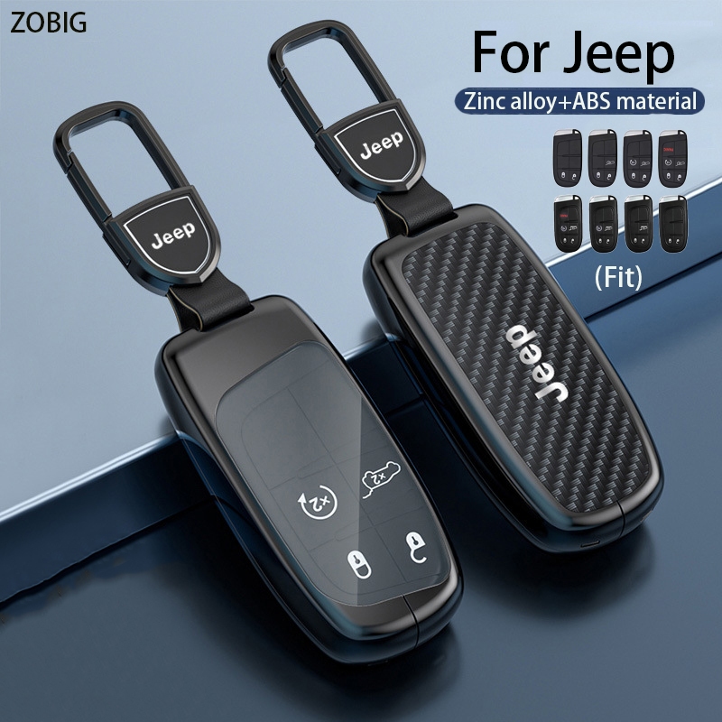 JEEP WRANGLER Zobig 2024 鋅合金 + ABS 碳纖維鑰匙扣蓋適用於吉普汽車鑰匙殼外殼帶鑰匙扣適用