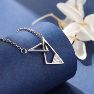 925純銀簡約設計感三角形幾何雙環相扣項鍊