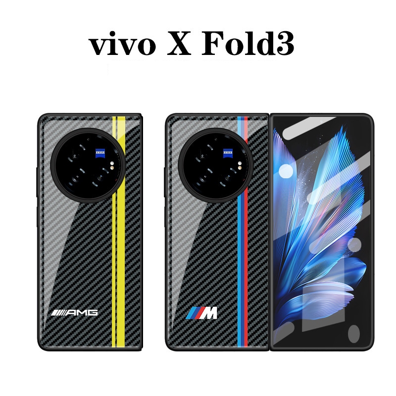 X Fold3 外殼保護套適用於 Vivo X Fold3 Pro X Fold2 X Fold 限量版拼接碳纖維圖案玻