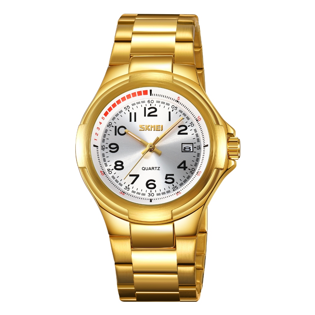 Skmei 9320 豪華商務男士石英手錶運動防水夜光指針日期圓形鋅合金錶殼不銹鋼錶帶設計男士手錶