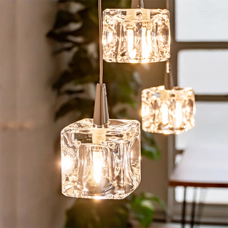 吊燈三頭水晶LED北歐現代創意立方水晶玻璃G9燈泡家用客廳餐廳日式奢華吊燈