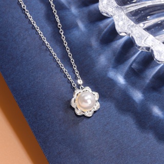 925純銀時尚民族風白蓮花貝珠珍珠花朵個性氣質項鍊
