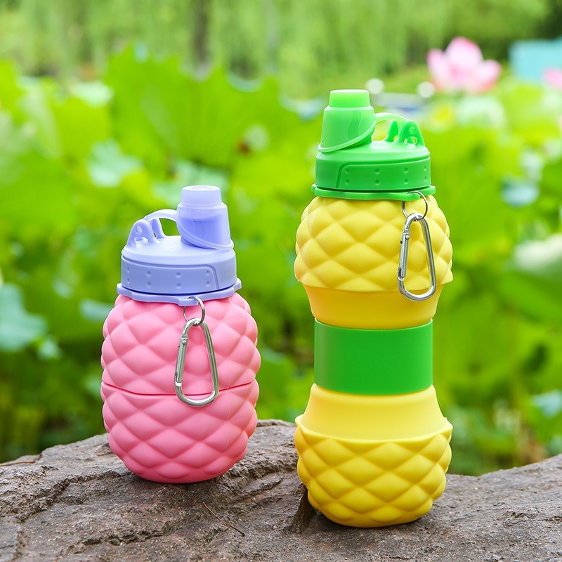 矽膠折疊水壺菠蘿兒童兒童水壺便攜運動水壺