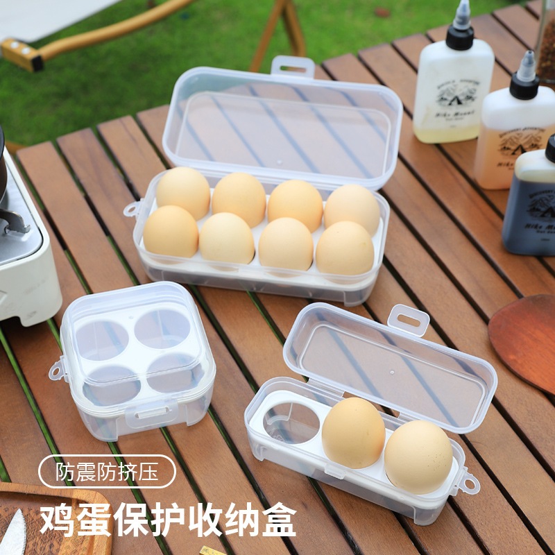 Camping＆Hiking 戶外露營雞蛋盒防震帶蛋託廚具便攜透明收納盒帶蓋密封8格4格3格