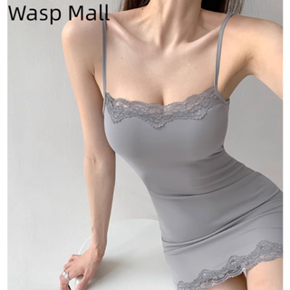 Wasp Mall 歐美性感緊身蕾絲花邊吊帶短裙 卡戴珊同款緊身包臀洋裝 女生打底裙 辣妹吊帶背心洋裝 歐美性感蕾絲短裙