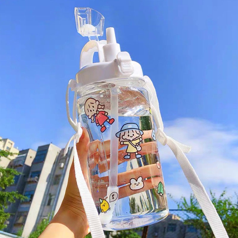 【AOWO】新款2000ML超大容量塑料水杯 韓國學生ins可愛便攜水壺 運動健身 吸管杯 男女運動水壺 防摔 兒童杯子