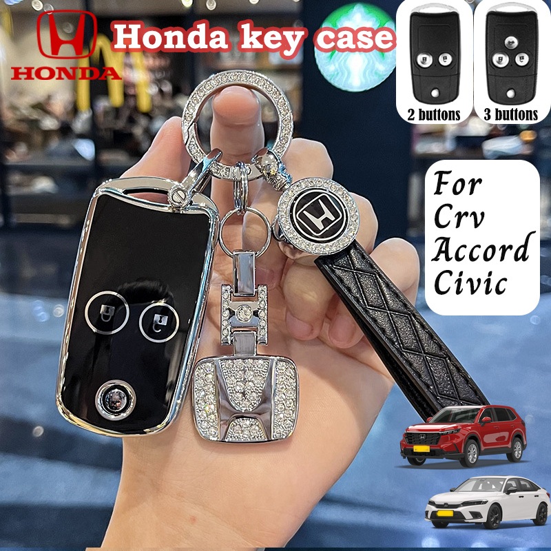 本田鑰匙包 2/3buttons 壓紋皮革掛繩鑰匙包 Honda CRV/Accord/Civic TPU 鑰匙包鑰匙扣