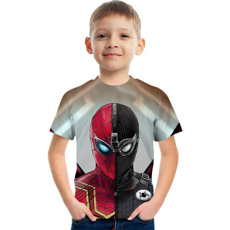 MARVEL 新款蜘蛛俠漫威印花兒童t恤3-14歲3d圖案男童短袖上衣