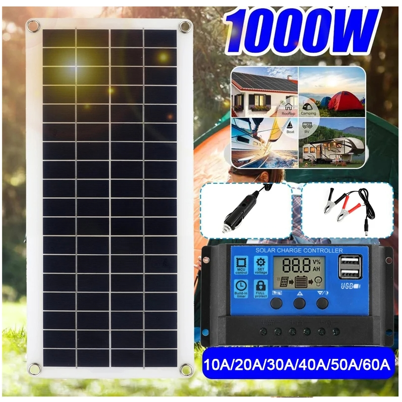 1000w 太陽能電池板 12V 太陽能電池,帶 60A 控制器太陽能充電,適用於手機 RV 車載 MP3 PAD 充電