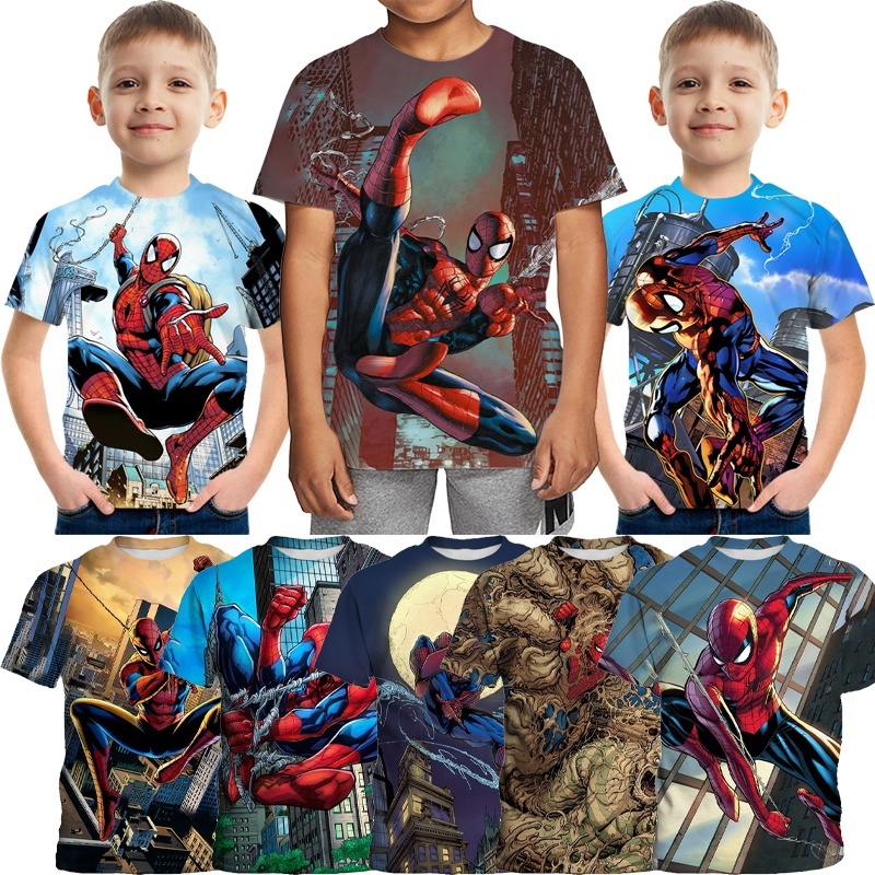 MARVEL 夏季新款3d印花漫威蜘蛛俠t恤男童裝短袖男童裝童裝兒童女童t恤2-13歲