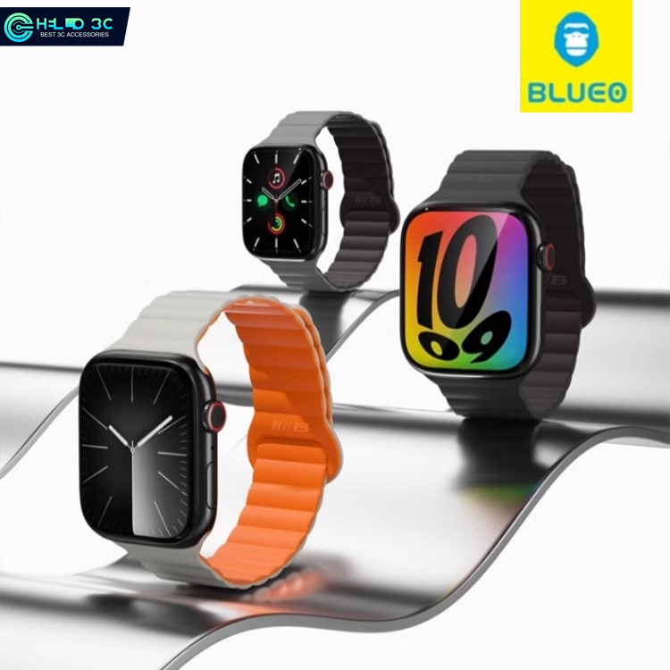 Blueo藍猩親膚矽膠/氟橡膠磁性錶帶適用於 apple watch Series 7/8/9/ultra/ultra