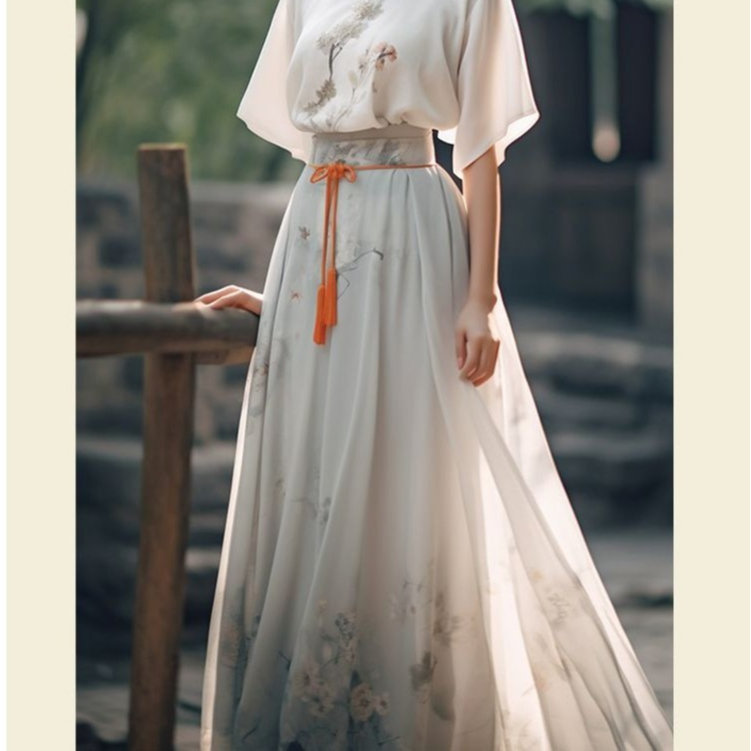 漢服女 日常漢元素馬面裙  改良短袖薄款套裝 古裝衣服