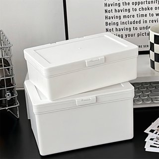 Ins風格白色翻蓋防塵收納盒貼紙照片卡材料收納桌面文具盒
