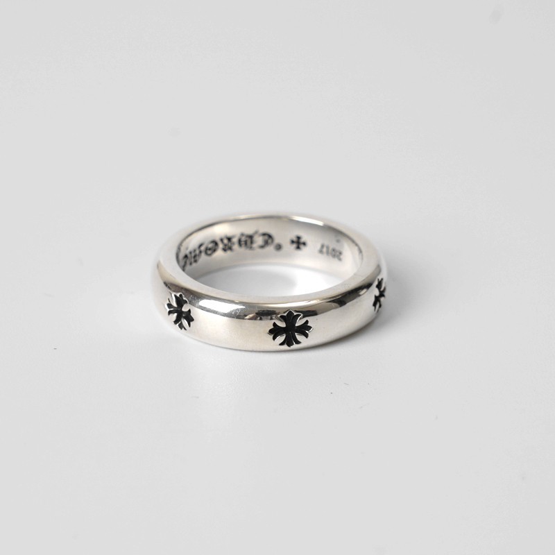 克羅心Chrome Hearts CH 925純銀十字花光圈細窄做舊復古戒指silver ring