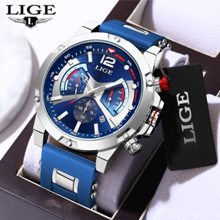 Lige 男士手錶防水豪華計時碼表矽膠運動石英腕錶