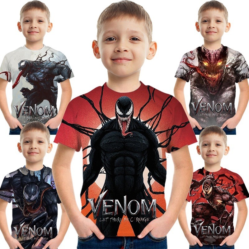 MARVEL 漫威電影毒液3d打印兒童短袖t恤新款時尚男童玩t恤兒童派對遊戲(2-13歲)