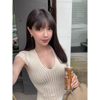 【NZN】 夏季韓版V領女裝時尚短袖針織上衣