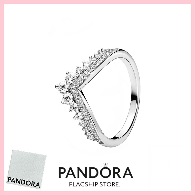 [免稅] Pandora 珠寶 100% 正品 S925 純銀戒指帶盒承諾 197736Cz 公主叉骨戒指
