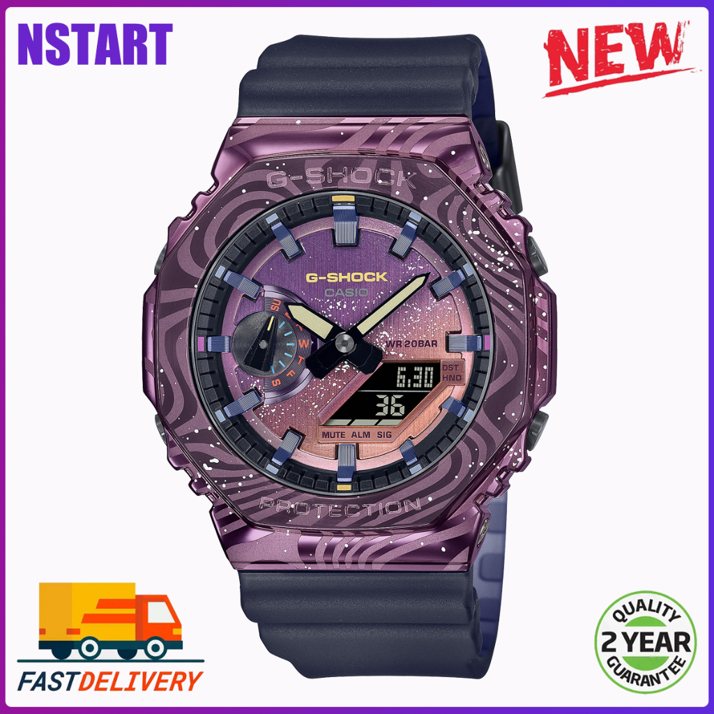 新的!!! Gm-2100mwg-1a 紫色運動方形腕錶不銹鋼